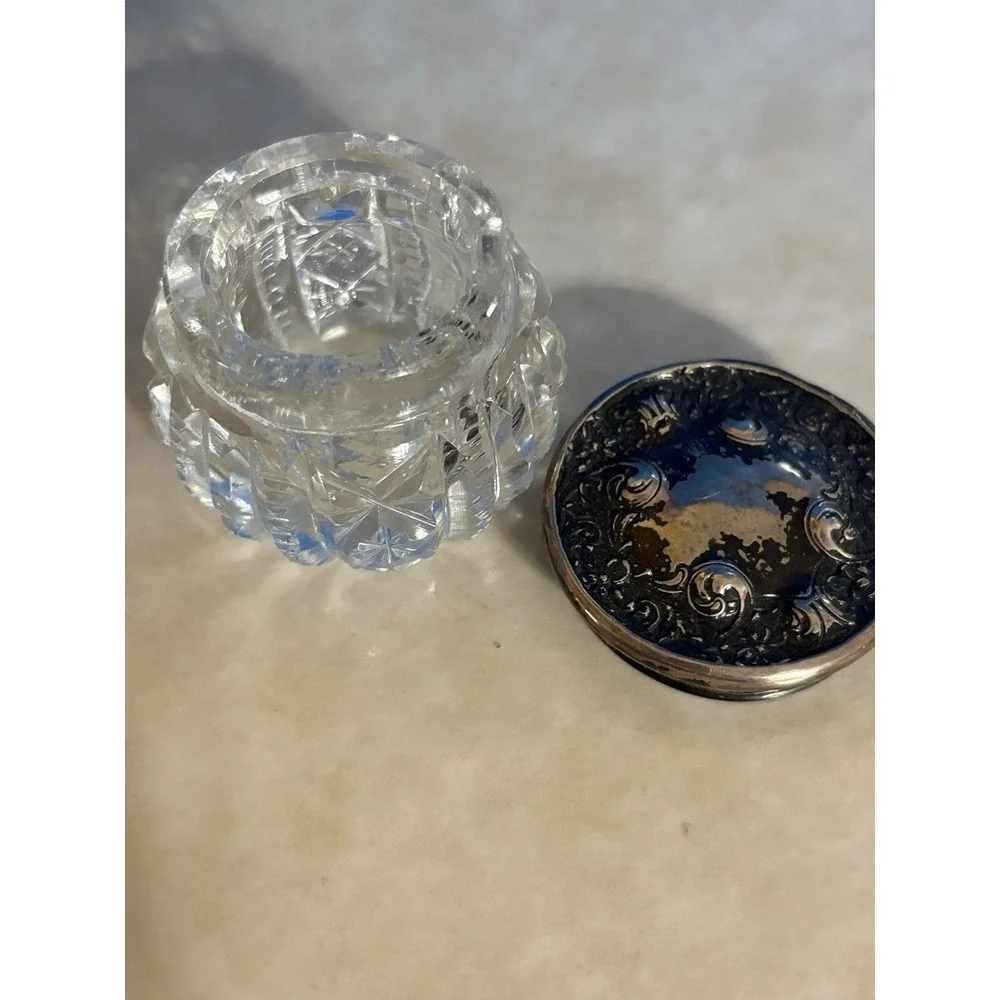 Vintage Cut Glass Vanity Jar With Sterling Silver Lid. See Pics!!